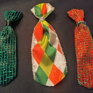 Vibrant Holiday Dog Tie Set - Green, Red, Silver